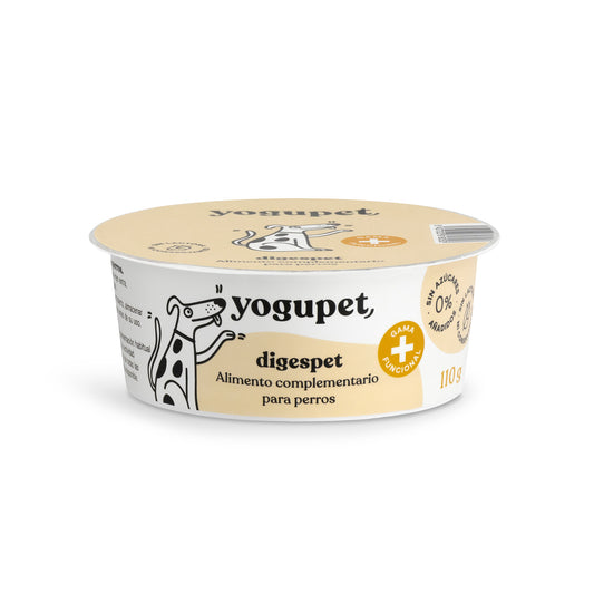  Yaourt sans lactose pour chien DigestPet de Yogupet - Une délicieuse friandise fonctionnelle enrichie en huile d'olive, inuline et lin pour une digestion saine.