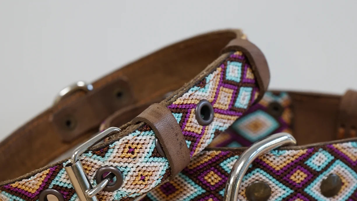 Collier pour chien en cuir brodé Taxco (broderie complète)
