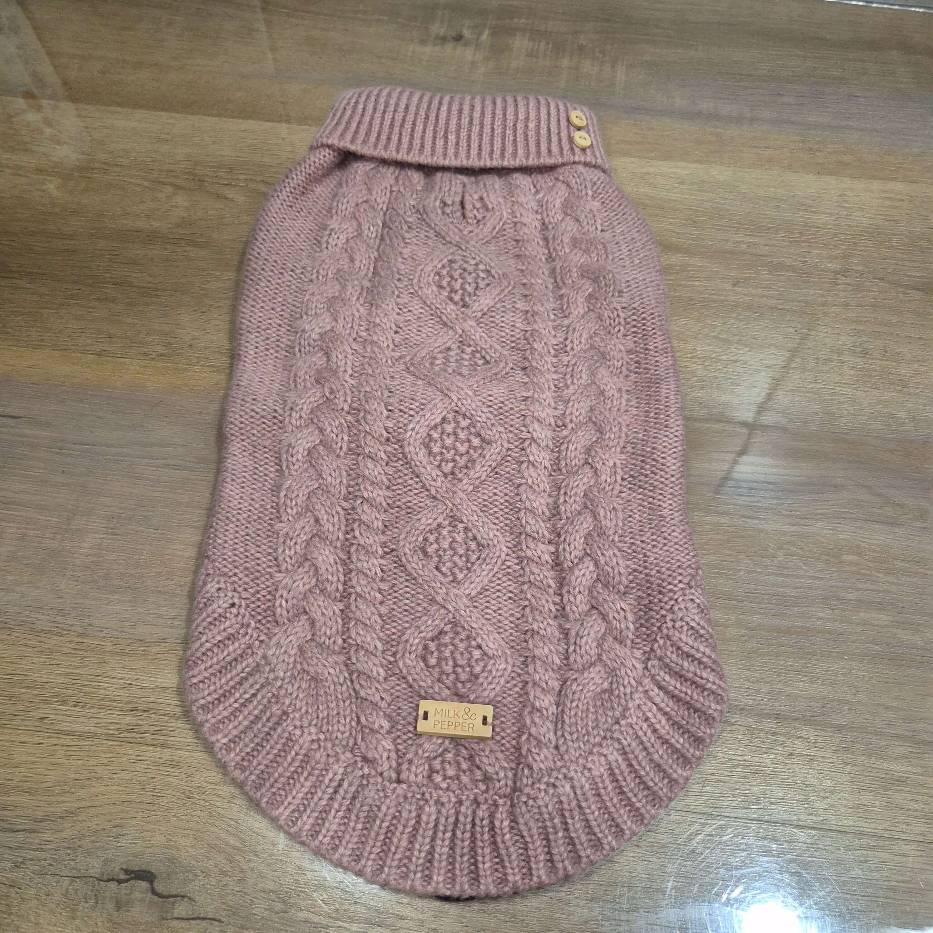 Pull chien torsadé vieux rose Irvin Milk & Pepper T38 neuf dépôt vente