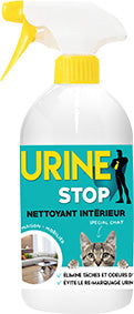 Spray nettoyant intérieur chat Urine Stop. Éliminez les tâches et les odeurs d'urine. Protégez votre habitat avec DOG DELICAT.