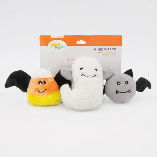 Pack de 3 Miniz d'Halloween Volants Zippy Paws - Jouets en peluche pour chiens, idéaux pour compléter ou remplacer les jouets de fouille.