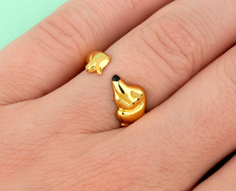 bague teckel dorée femme idée cadeau originale