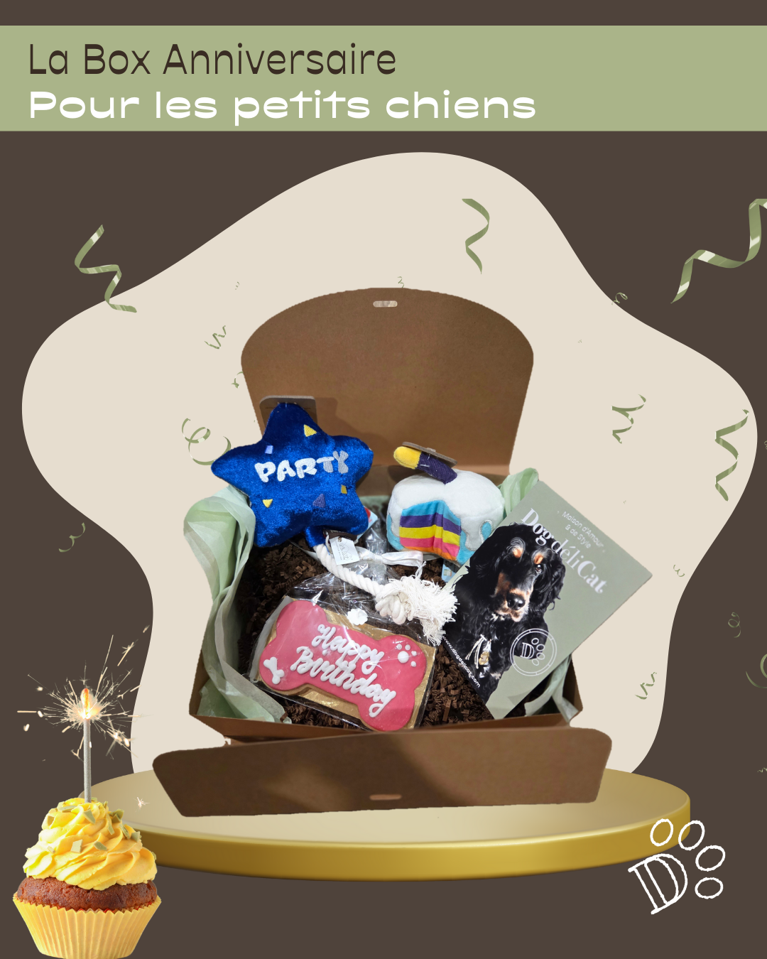 Box anniversaire petit chien mini jouets et biscuit version2