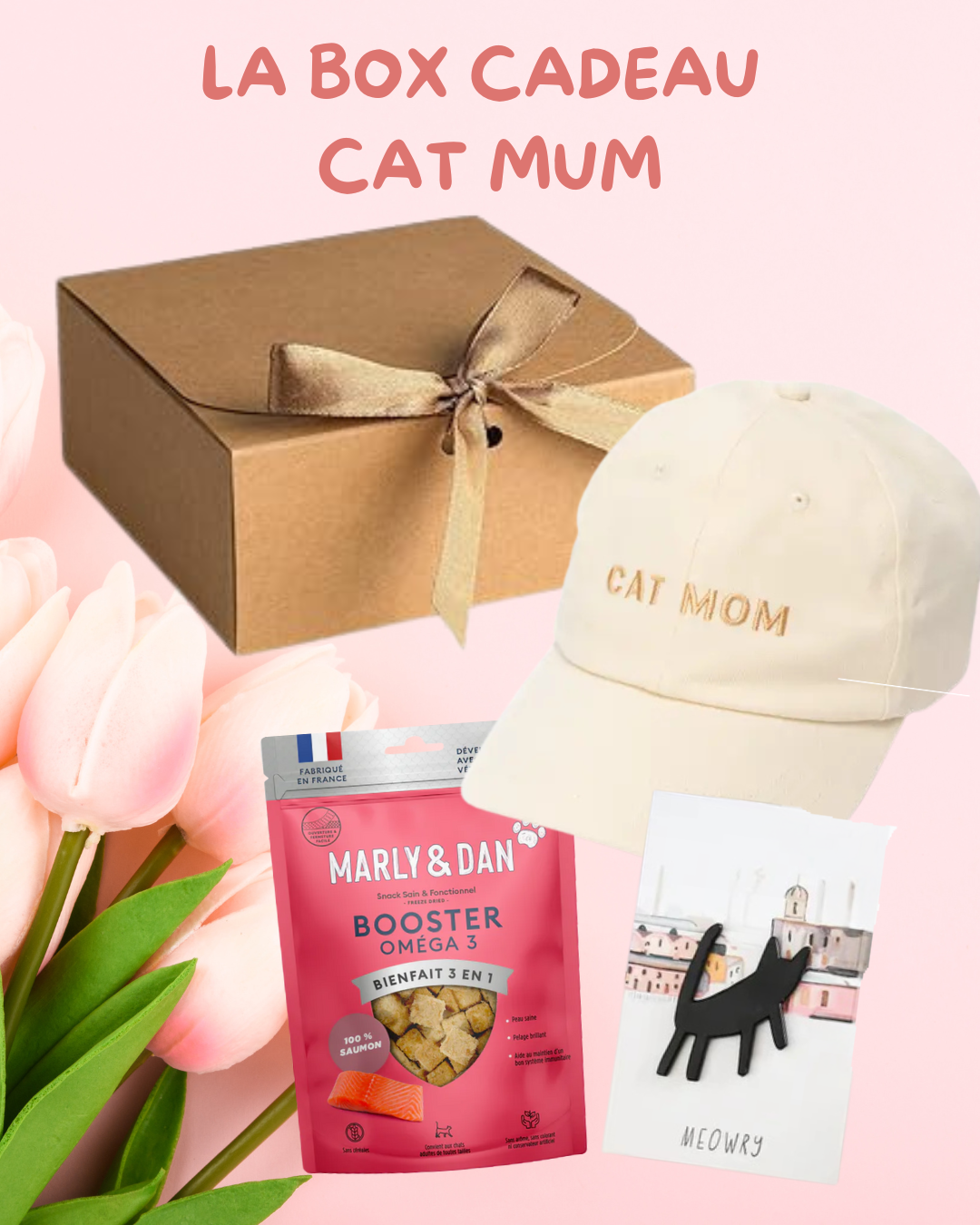 Box cadeau Cat Mum avec casquette, friandises et pins chat