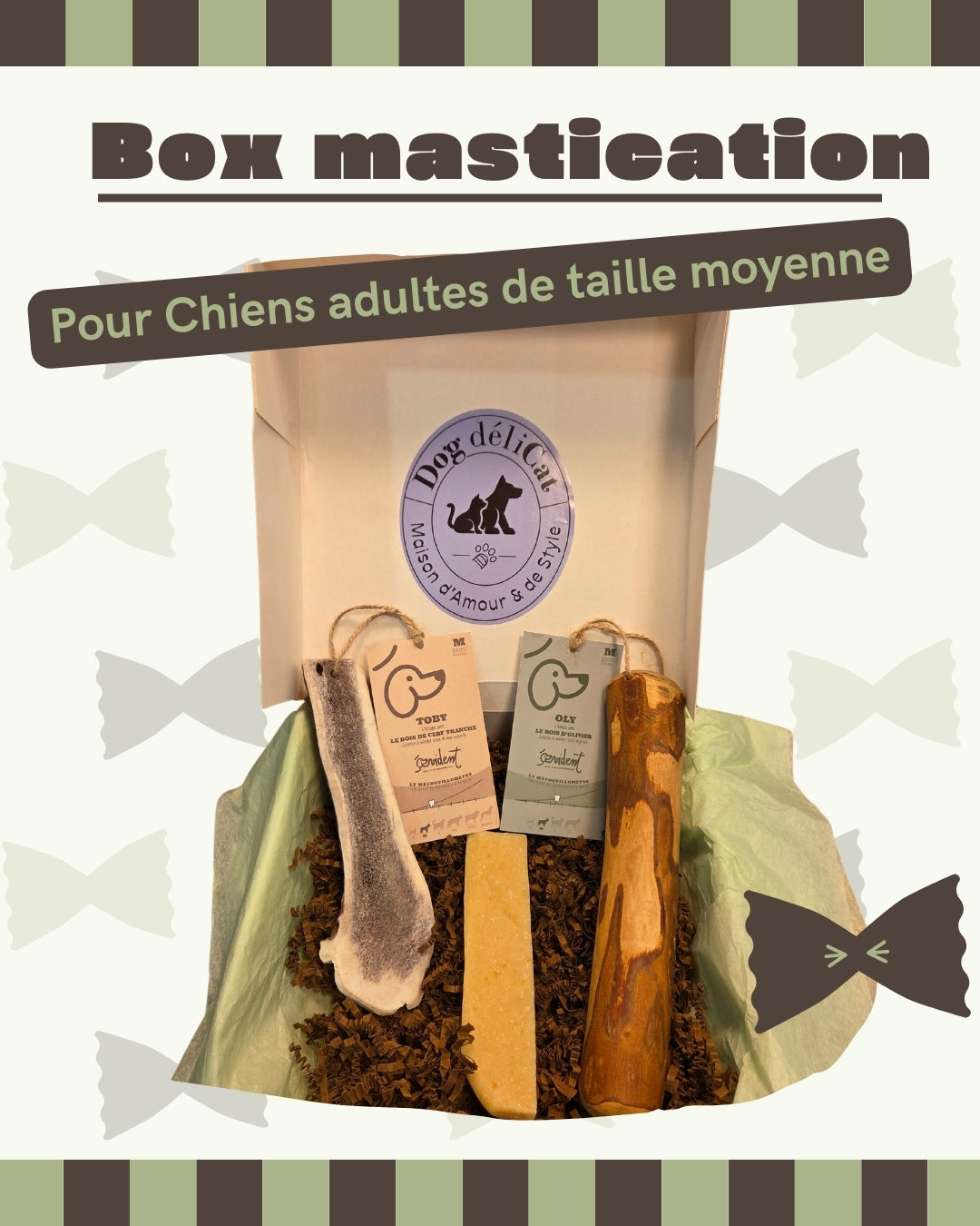 box mastication chien taille moyenne bois de cerf fromage bois d’olivier