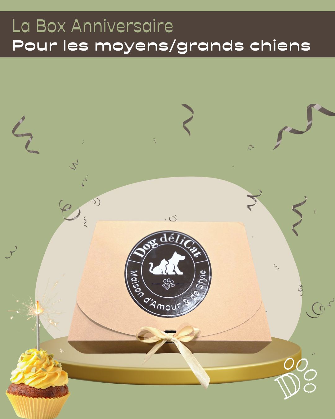 Box anniversaire grand chien jouets et biscuit présentation