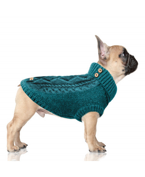 Pull Torsadé Connor pour Chien – Bleu Pétrole