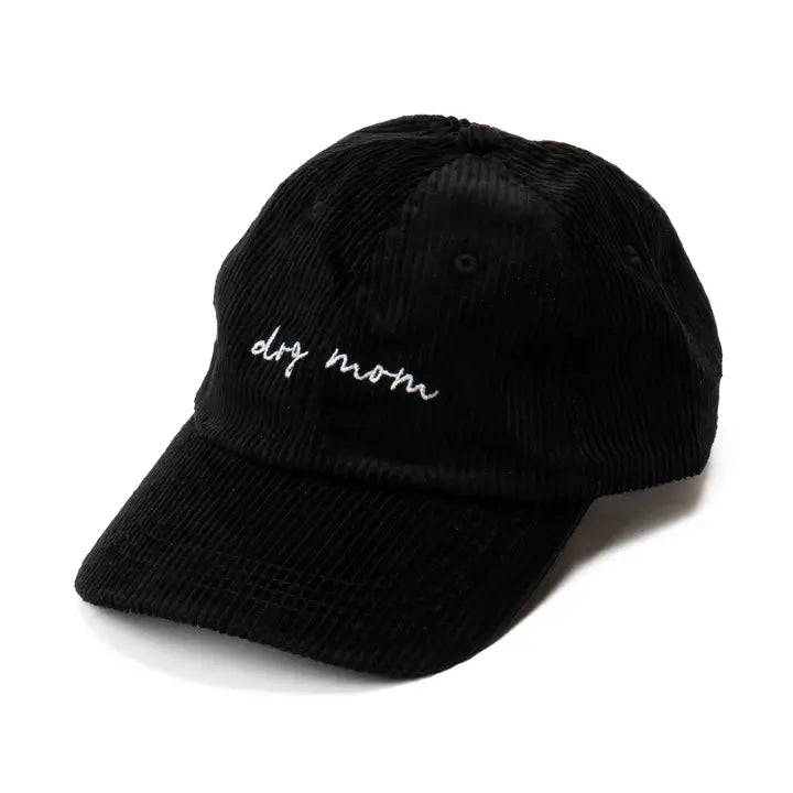 Casquette Dog mum noire – velours côtelé & broderie blanche