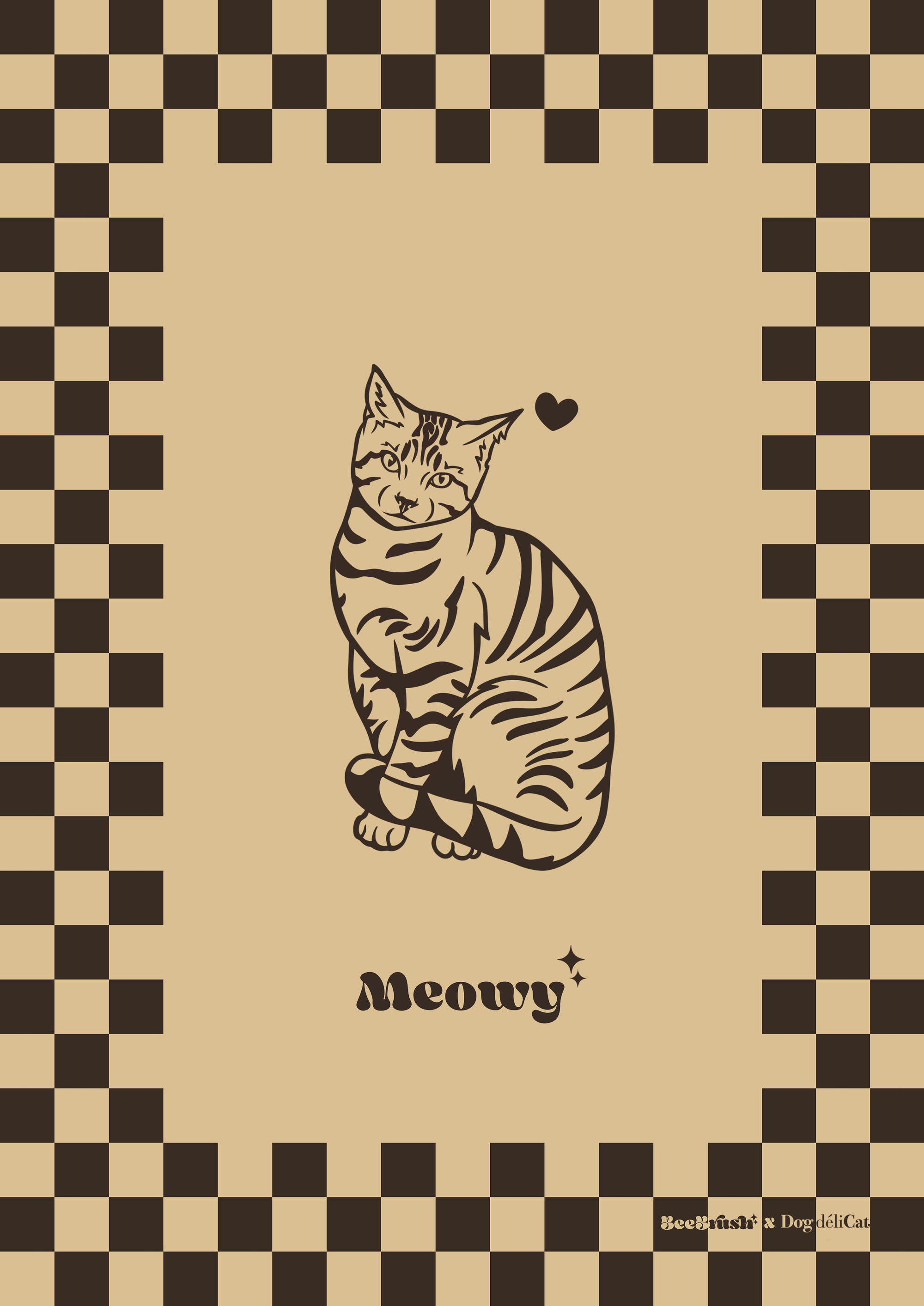 affiche chat europeen tigré a4 beebrush damier