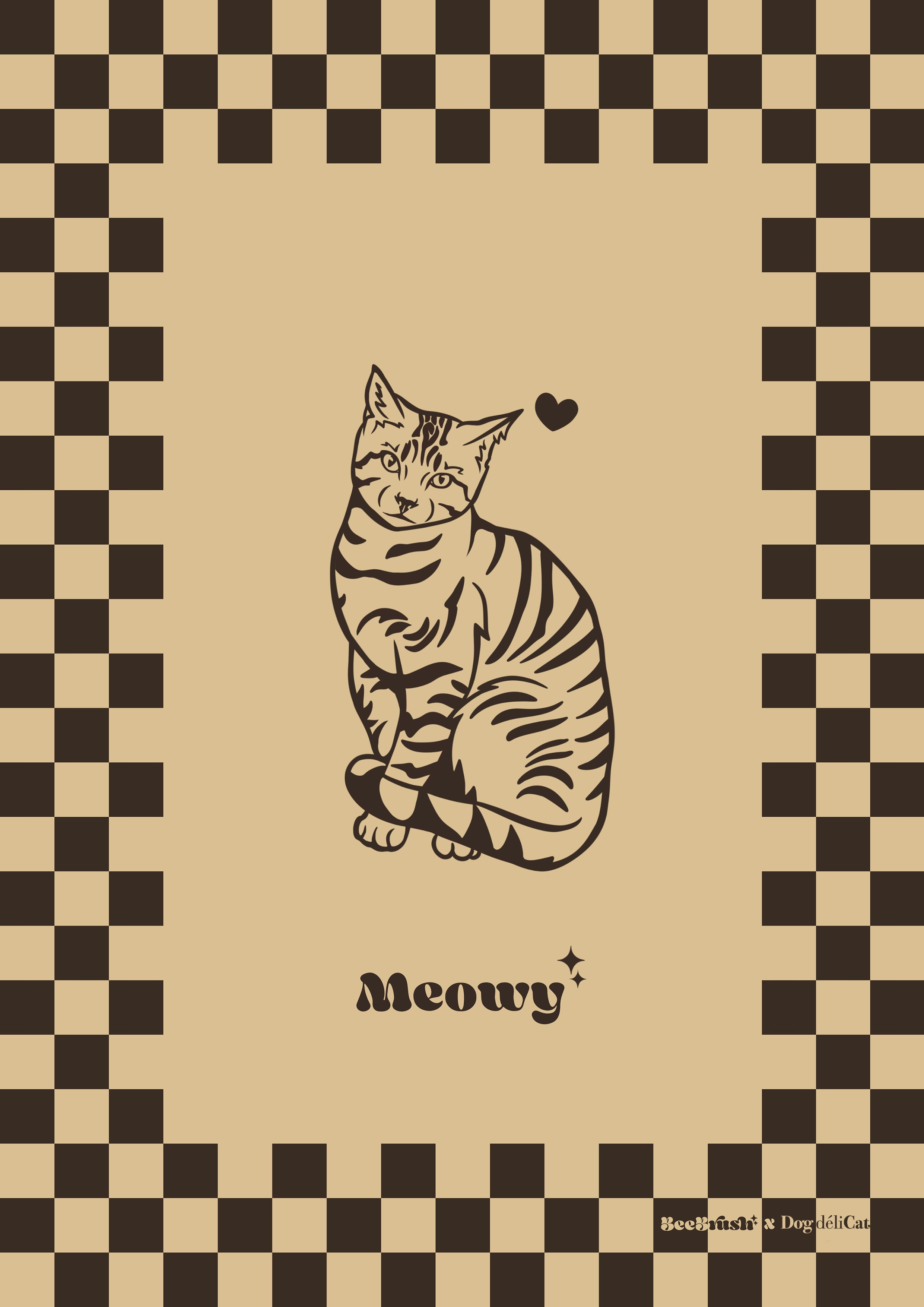 affiche chat europeen tigré a4 beebrush damier