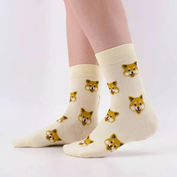 Chaussettes longues avec motif de têtes de chiens sur fond multicolore - Collection Tites Chaussettes
