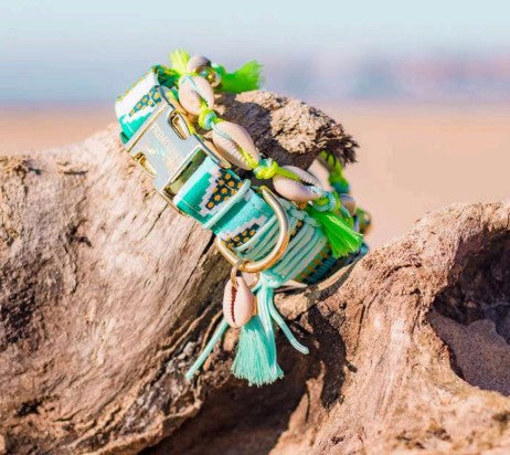 Collier Ancara Frimousse Dog – Motifs géométriques turquoise, 100% français