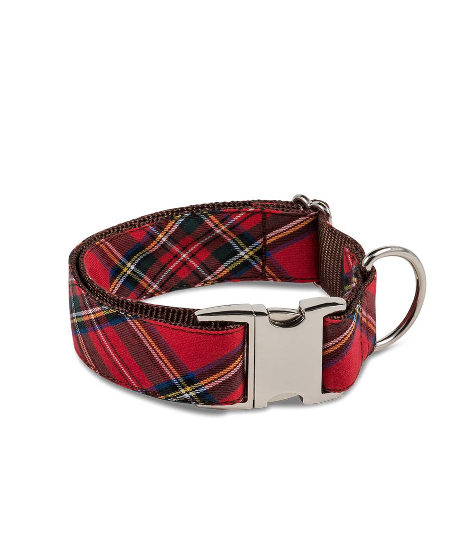 Collier pour chien tartan rouge Brott fait main