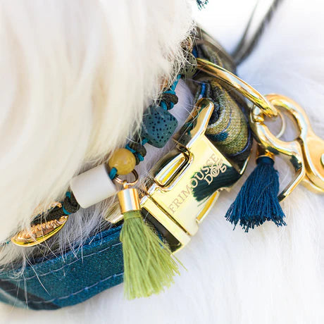 collier chien suédine dorée pompon noir frimousse dog