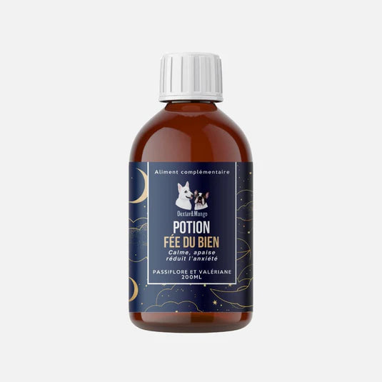 Complément alimentaire anti-stress naturel pour chien et chat – Potion Fée du Bien, à base de plantes apaisantes