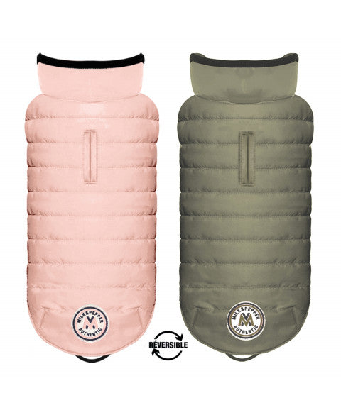 Doudoune réversible pour chien Milk&Pepper Rose et Kaki, élégance et protection contre le froid.