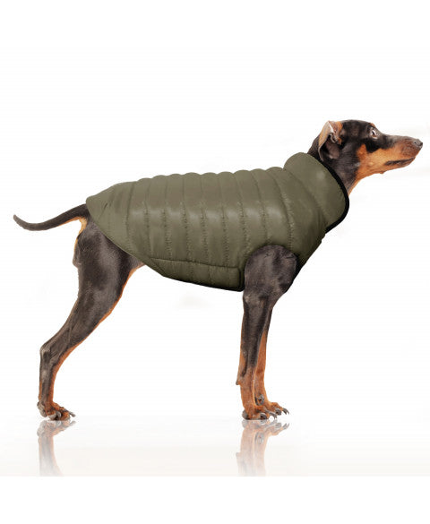 Doudoune réversible pour chien Milk&Pepper Rose et Kaki, élégance et protection contre le froid.