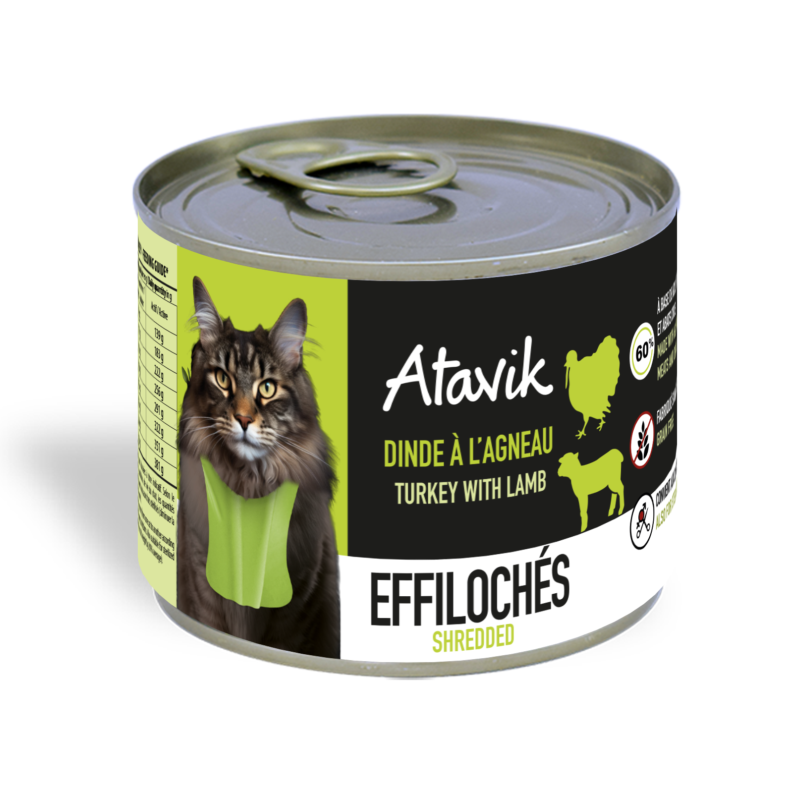 Pâtée sans céréales pour chat – Effilochés Dinde à l'Agneau (200g)