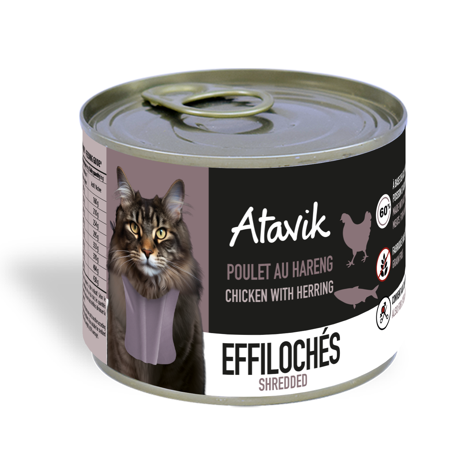 Pâtée sans céréales pour chat – Effilochés Poulet & Hareng 🐱 | Atavik