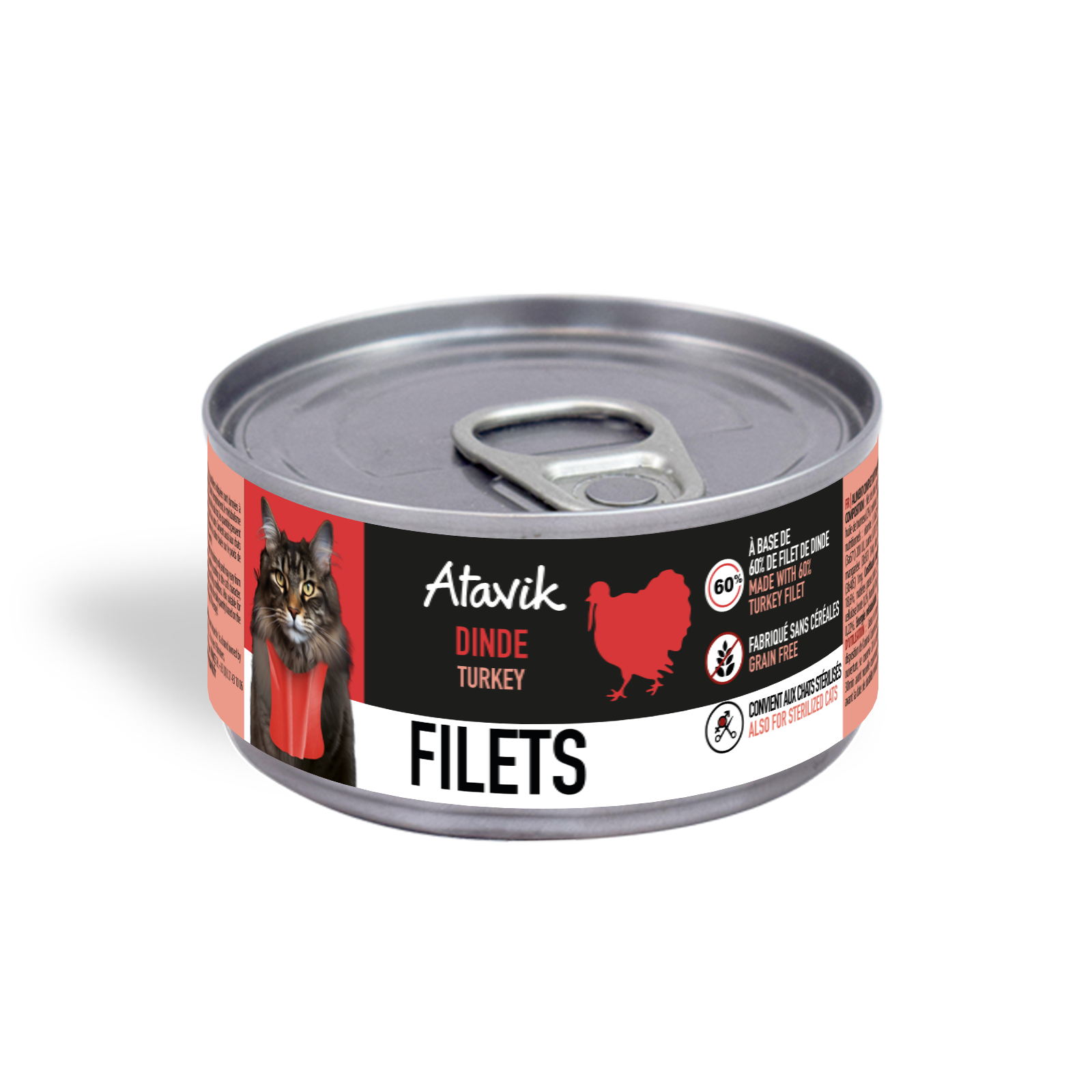 Pâtée filet de dinde Atavik pour chat, véritable viande de dinde cuite à la main.