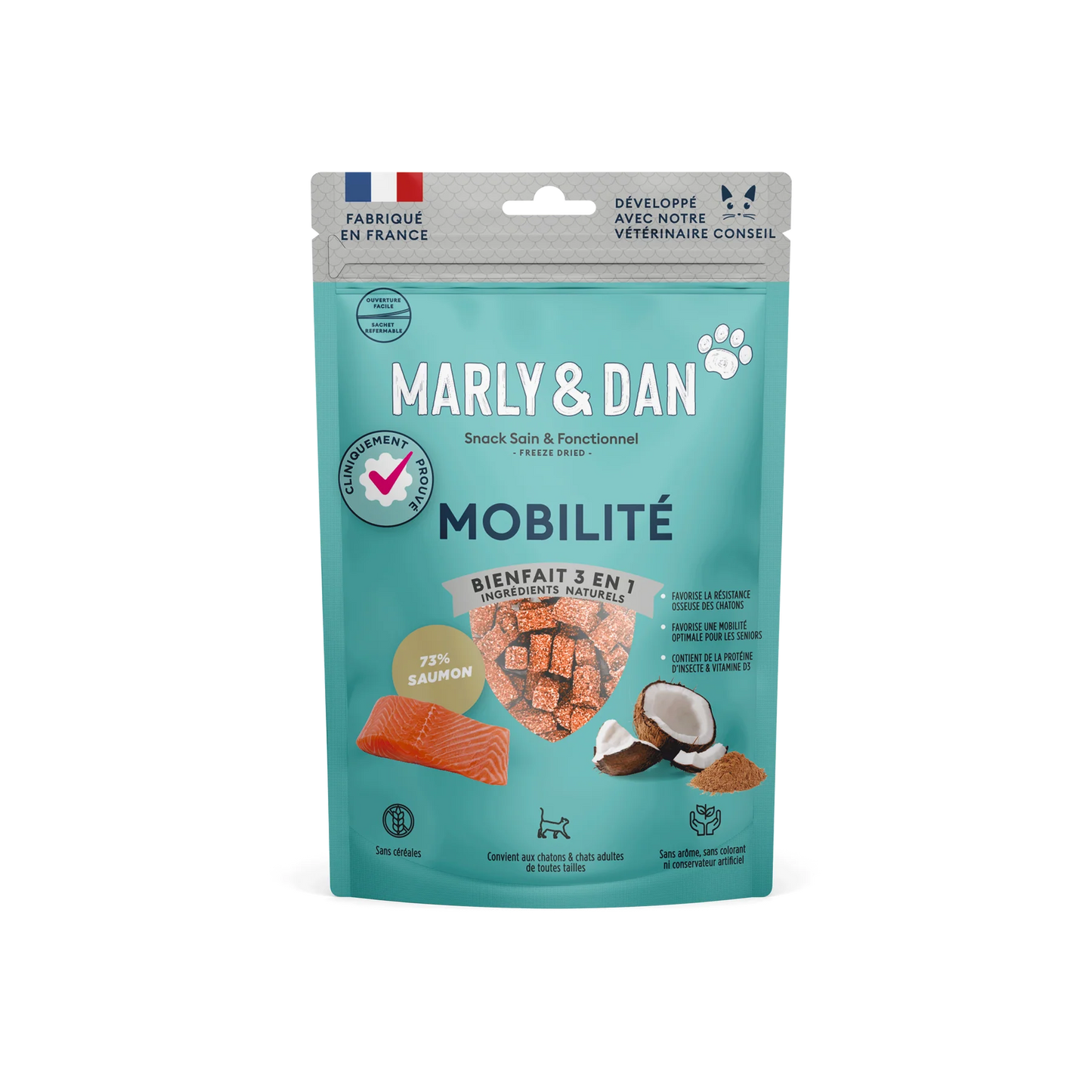 Friandises Mobilité pour Chat - Fabriqué en France - Marly & Dan chez DOG DELICAT. Bouchées tendres pour la santé articulaire de votre chat.