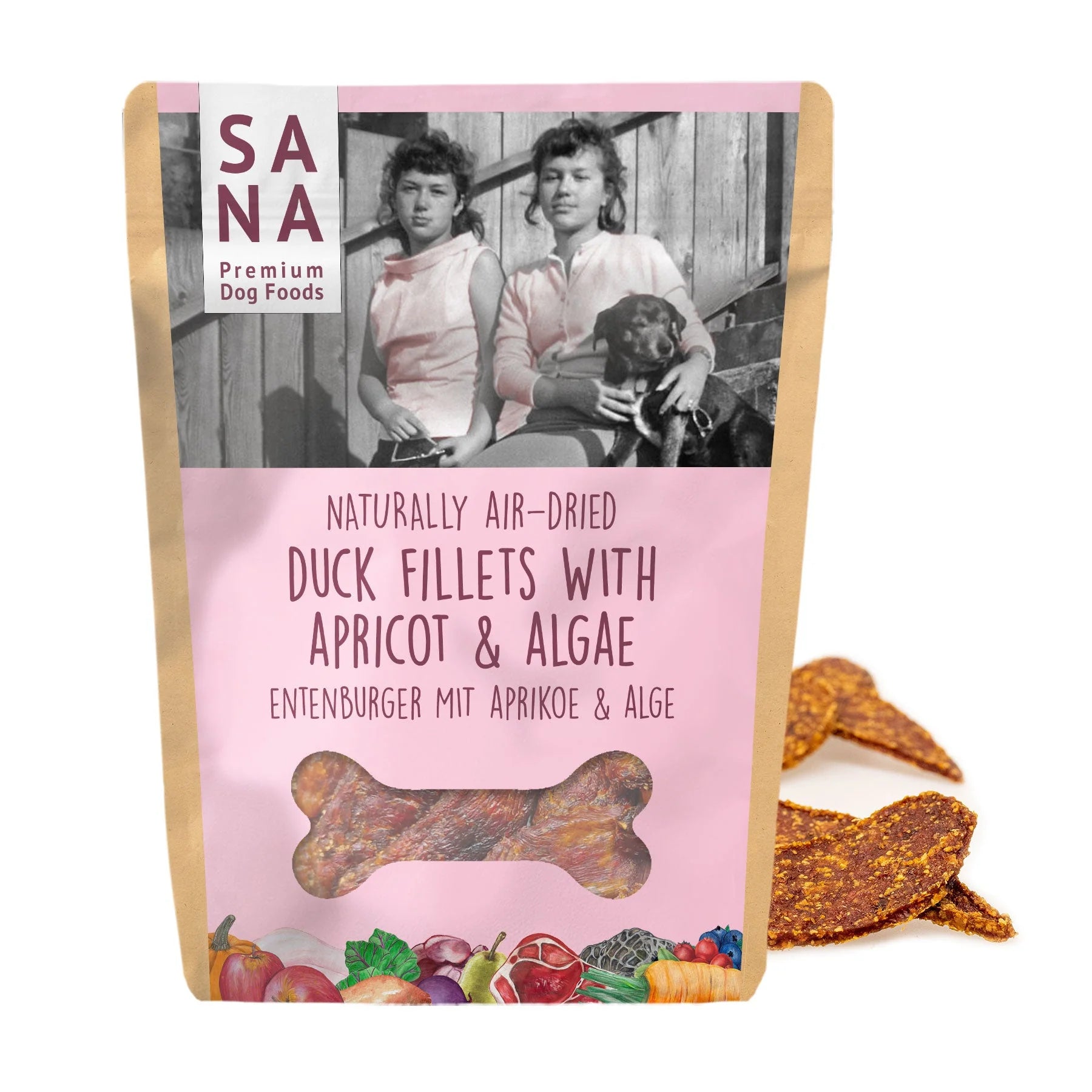 Friandises pour chiens Sana - Filets de Canard aux Algues & Abricot (100g)