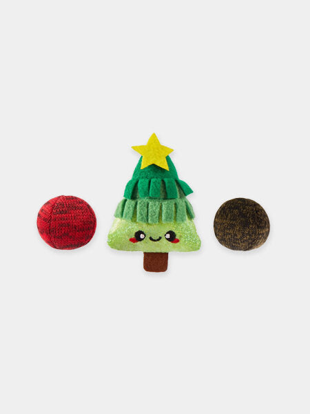 Lot de 3 jouets pour chat de Noël avec sapin et boules en laine, garnis d'herbe à chat HugSmart.