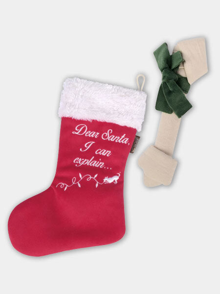 Chaussette de Noël pour chien en peluche avec os caché, jouet sonore et garnissage écologique - Pet PLAY
