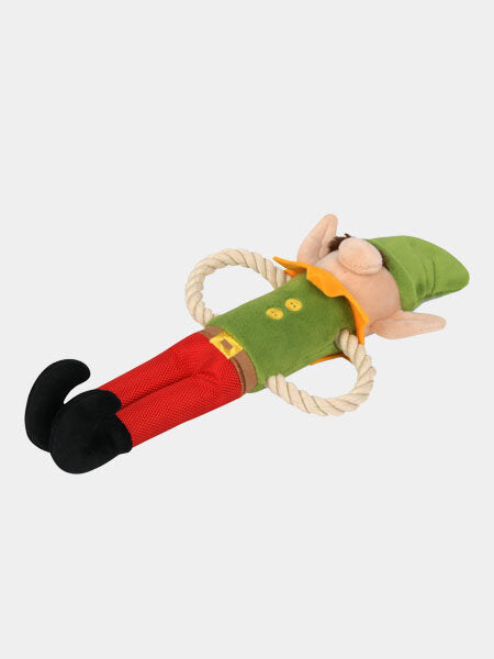 Jouet de Noël pour chien en peluche en forme de lutin avec bras en corde - Pet PLAY