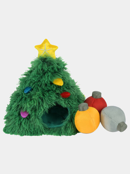 Jouet interactif pour chien en peluche en forme de sapin de Noël avec boules cachées - Pet PLAY