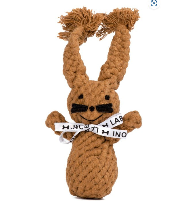Jouet en corde pour chien Laboni, lapin Heinrich Rabbit en coton naturel, idéal pour mâcher et jouer.