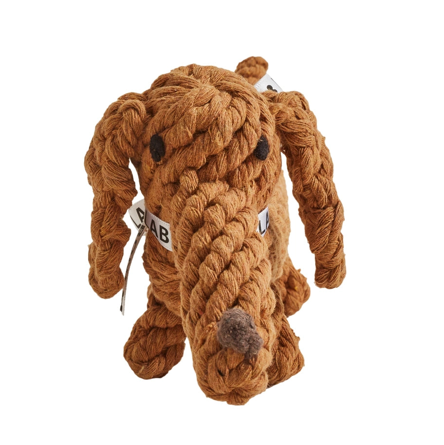 Jouet en corde pour chien Teckel Diego de Laboni, en coton naturel et teintures écologiques.