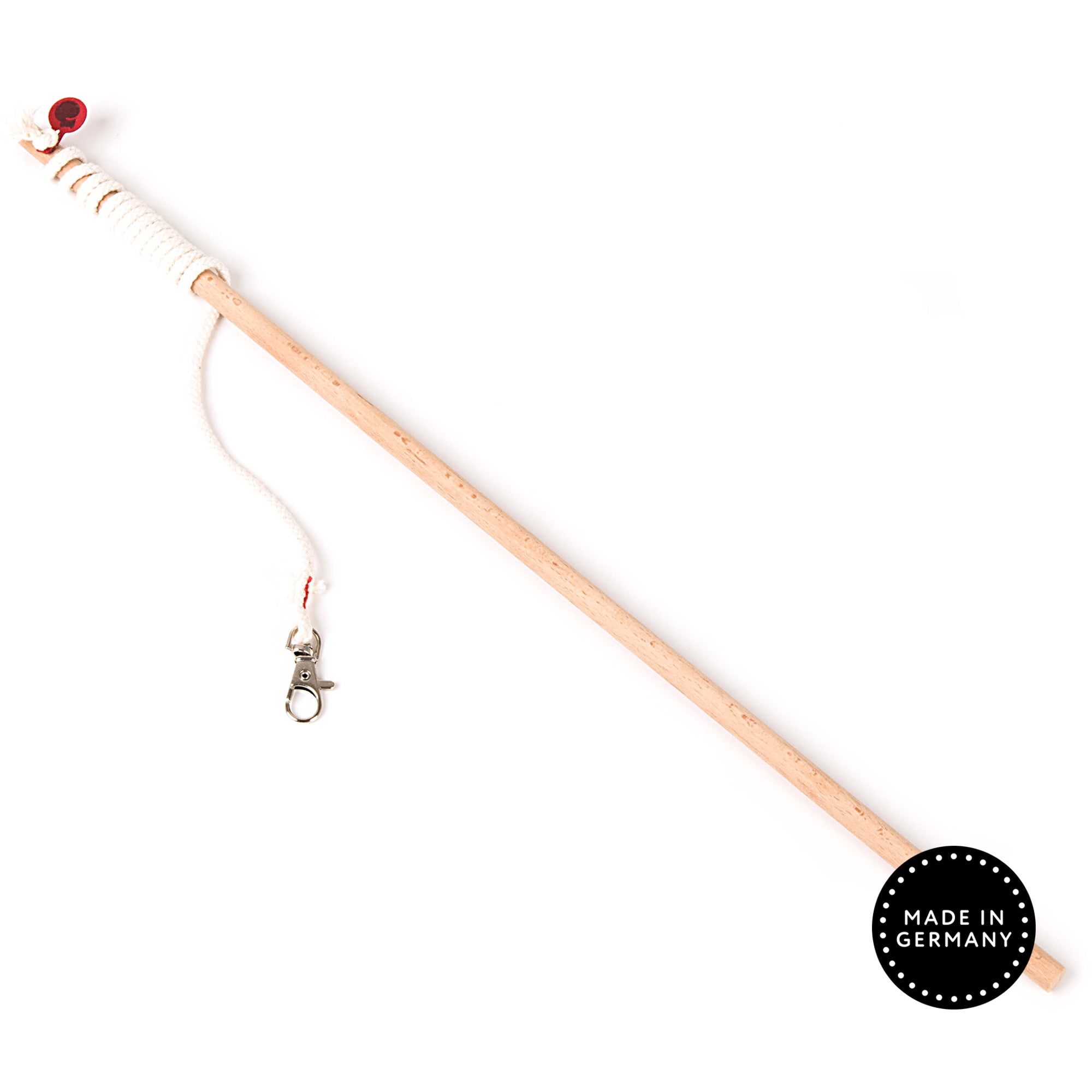Canne pour chat Woody en bois de hêtre avec cordon de coton et mousqueton rotatif.