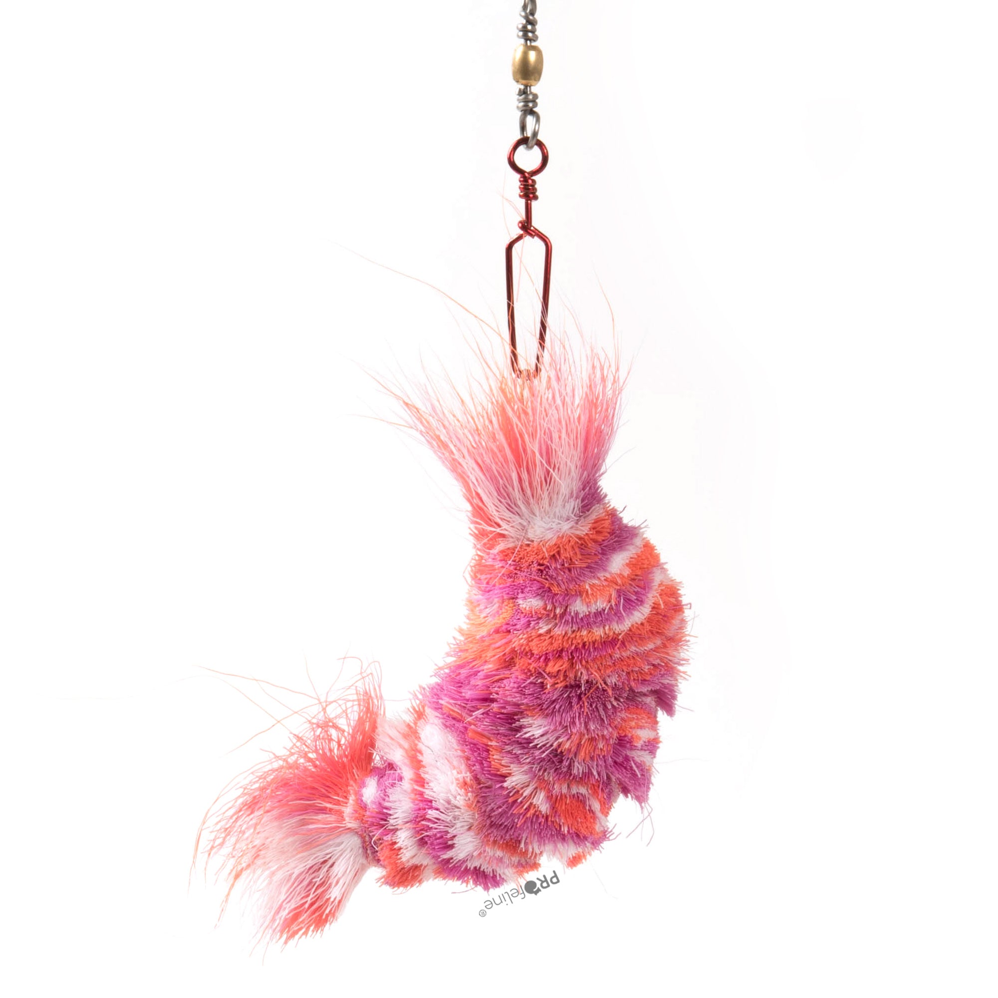 Pendentif pour canne à chat en forme de crevette, poils de cerf naturels, signé Profeline.