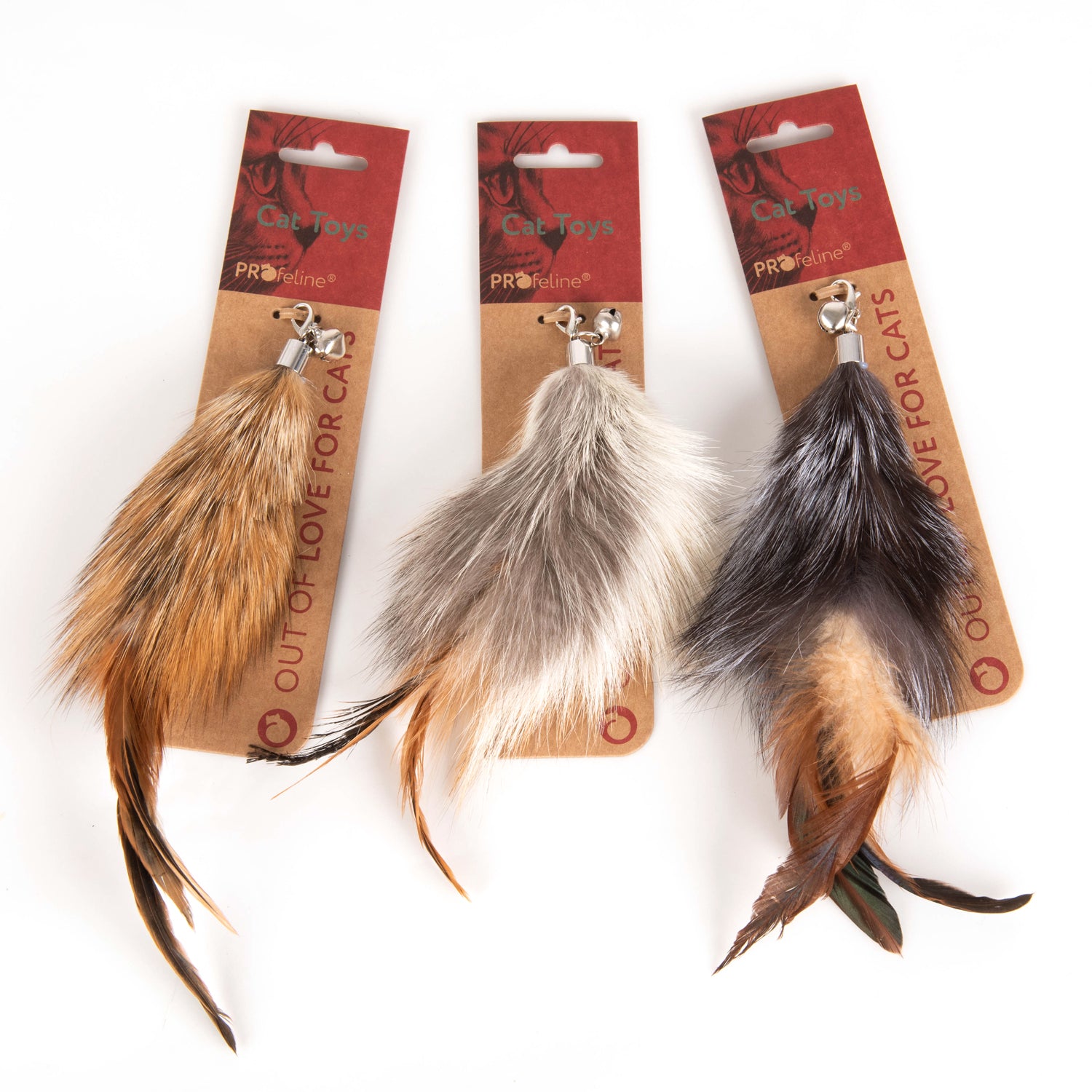 Pendentif Fluffy pour canne à chat avec fourrure de lapin, plumes naturelles