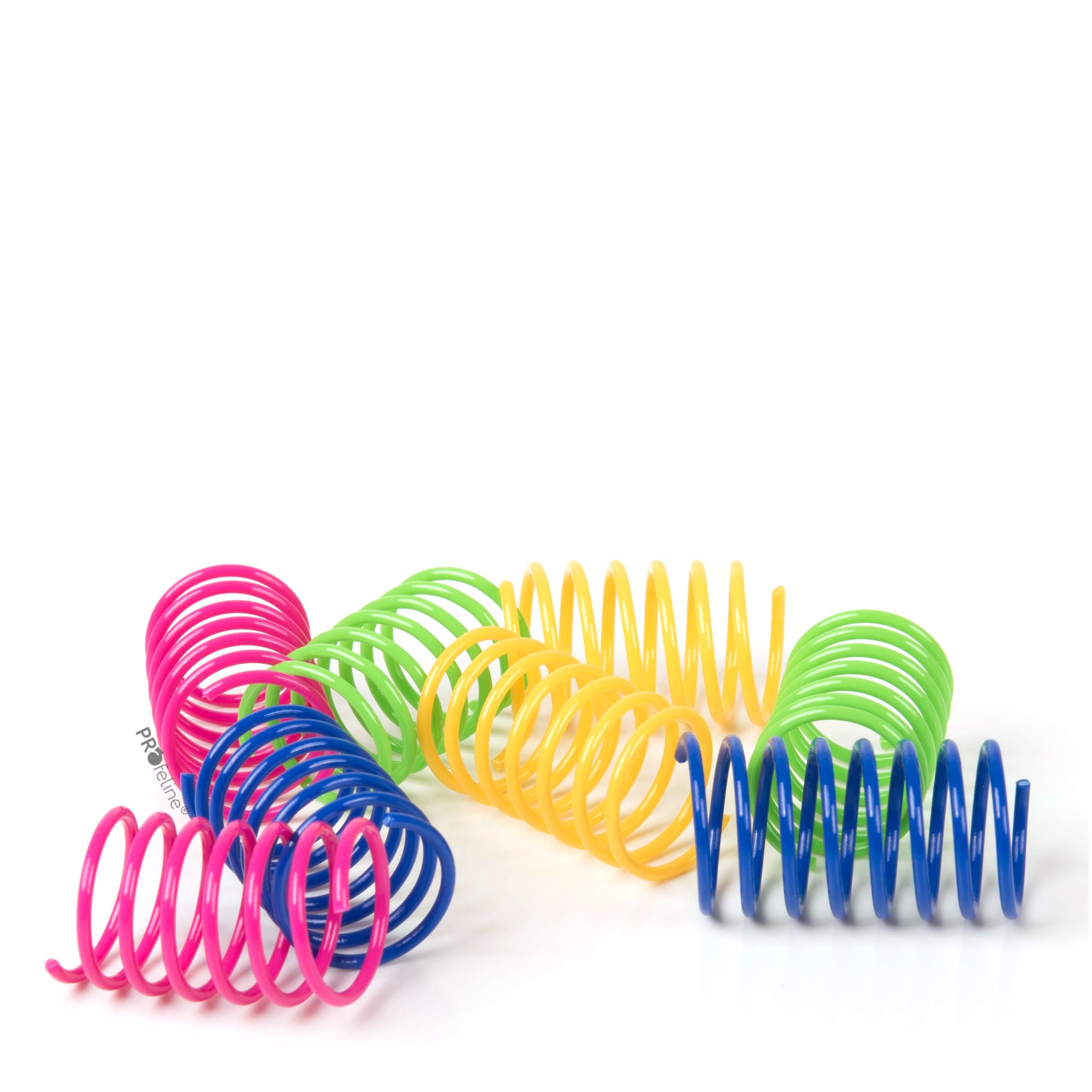 Jouet à ressort pour chat, paquet de 8 ressorts colorés en plastique sans fil métallique, signé Profeline.
