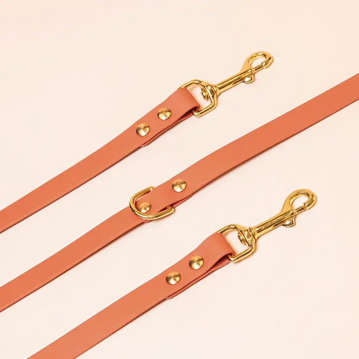 Laisse multi-positions imperméable Fidèle Paris - Terracotta avec bouclerie en laiton massif.