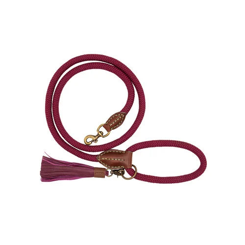 Laisse pour chien Bonnie rouge bordeaux, tressée, avec détails en cuir véritable, 155 cm de longueur, Dog With A Mission.