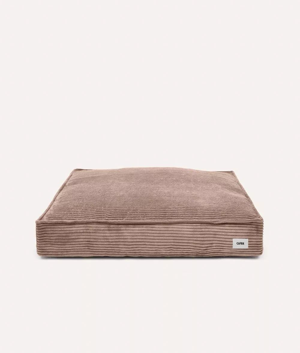 Lit XL carré velours côtelé beige Cafide