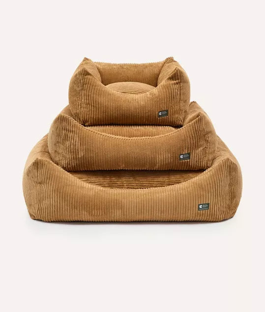 Lit pour chien en velours côtelé moutarde - Snozy