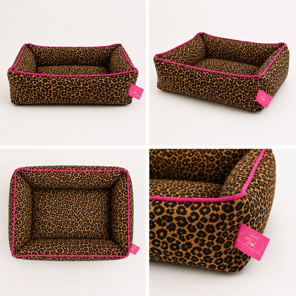 Panier pour chien Lazy Leopard DWAM en velours léopard – DOG DéliCAT