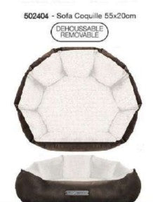 Panier pour chien Coquille Brooklyn Effet cuir / Fourrure Mouton - déhoussable - 55cm