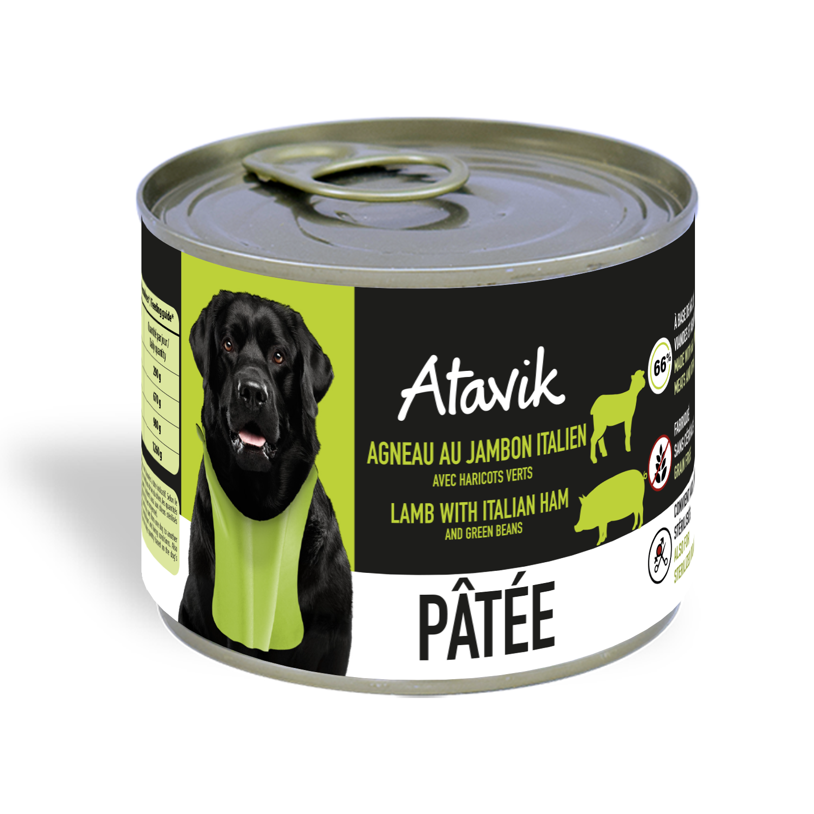 Pâtée chien Atavik agneau jambon haricots verts sans céréales