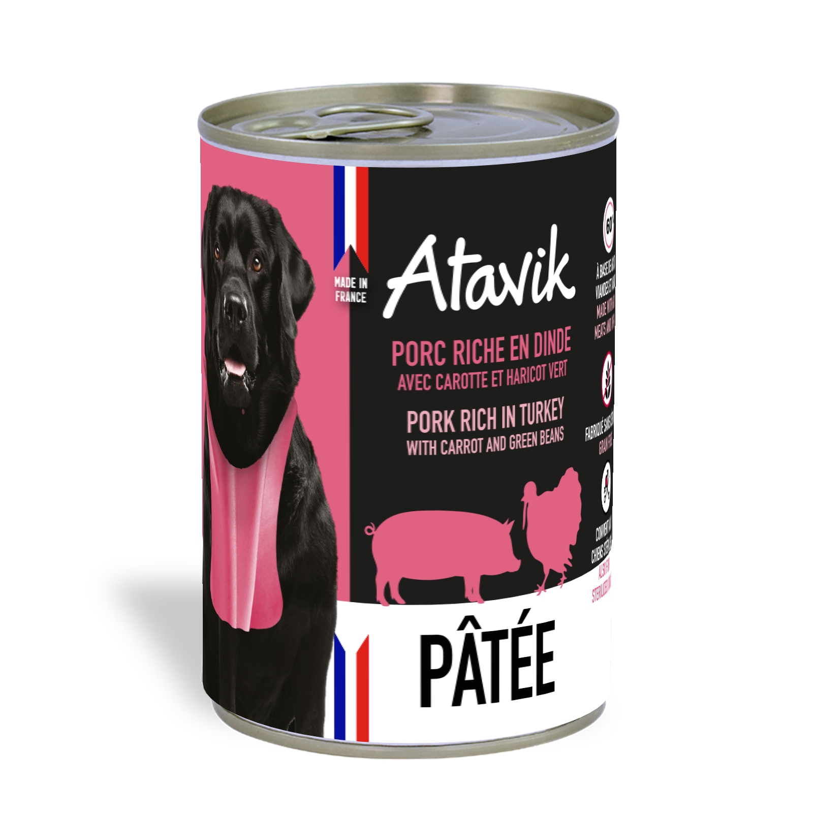 Pâtée chien - Terrine Porc riche en Dinde 400g Made in France