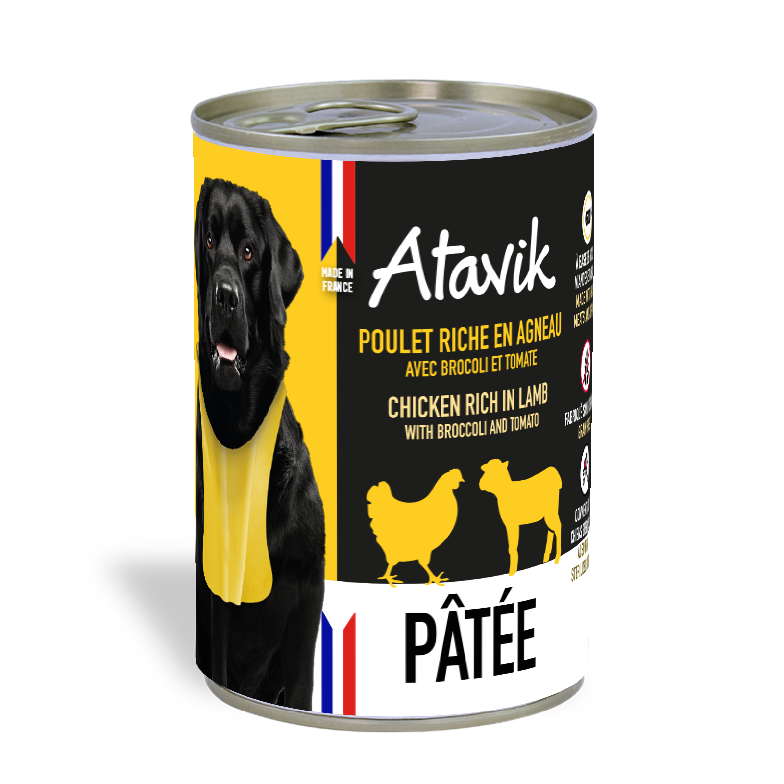 Terrine Atavik chien au poulet et agneau - pâtée complète Made in France 400g