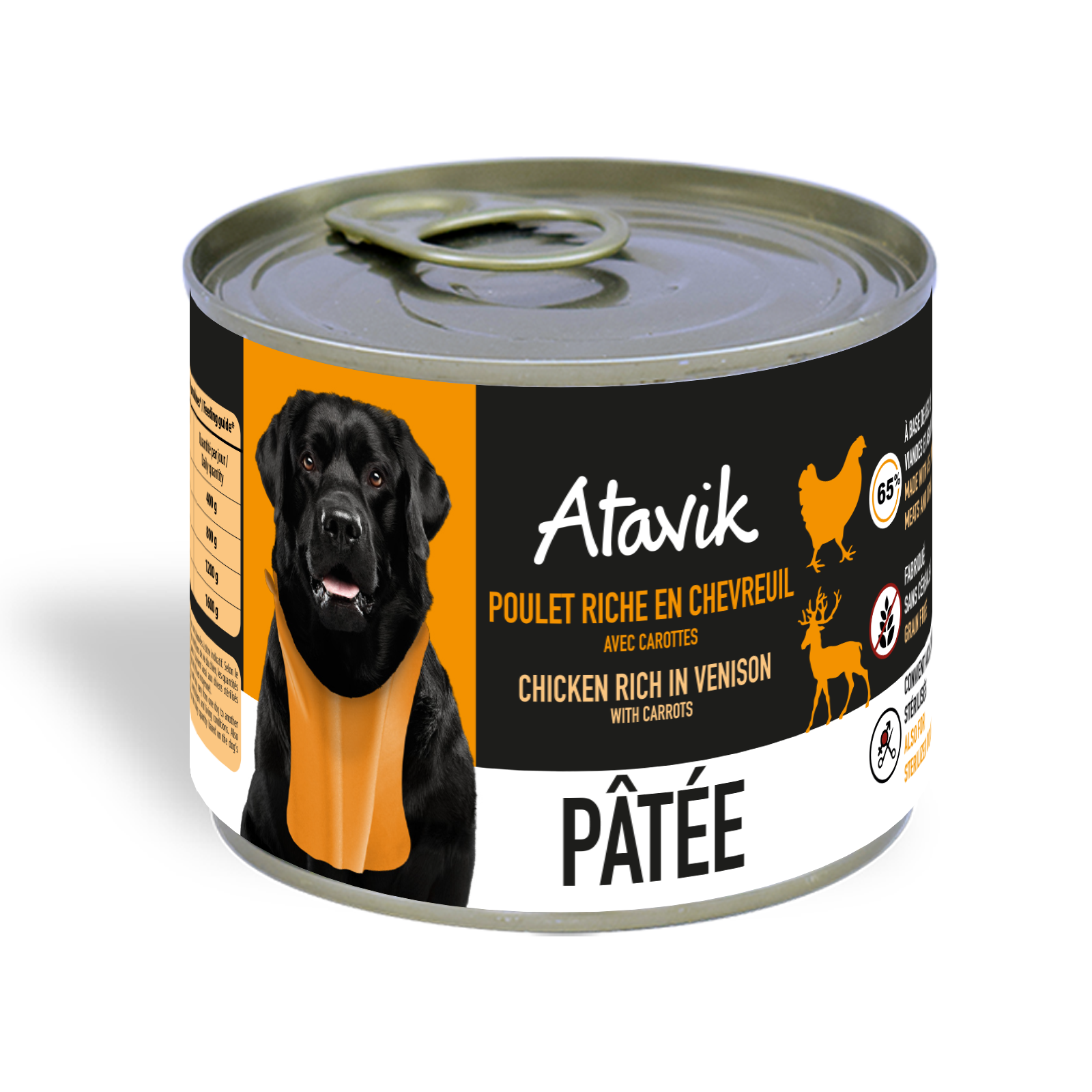 Pâtée chien Atavik poulet chevreuil sans céréales 200g
