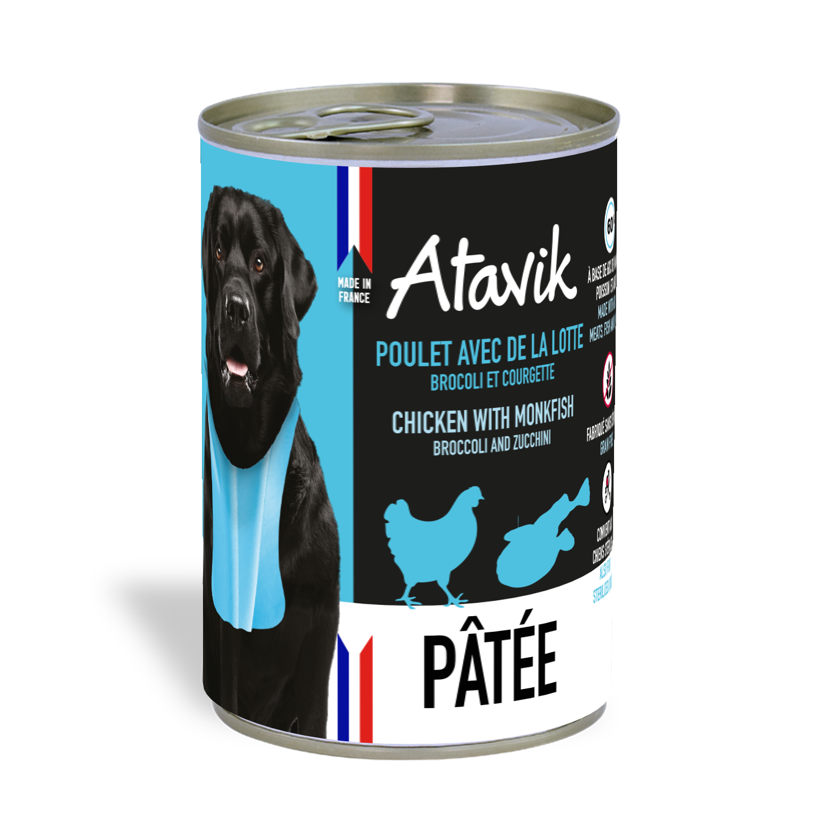 Pâtée chien - Terrine Poulet et à la Lotte 400g Made in France sans céréale