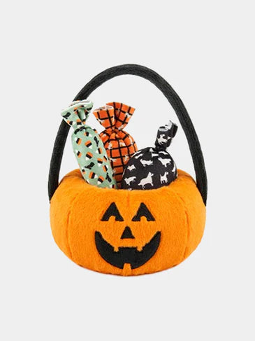 Jouet interactif en forme de citrouille d'Halloween pour chien - Pet Play, éco-responsable avec des bonbons cachés à l'intérieur.