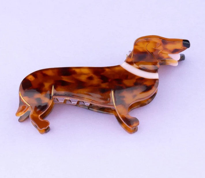 pince à cheveux teckel marron en acétate