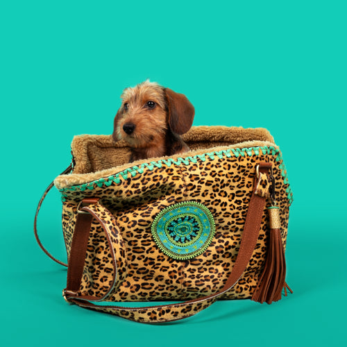 Sac de transport pour chien Leopard Lily en cuir avec motif léopard